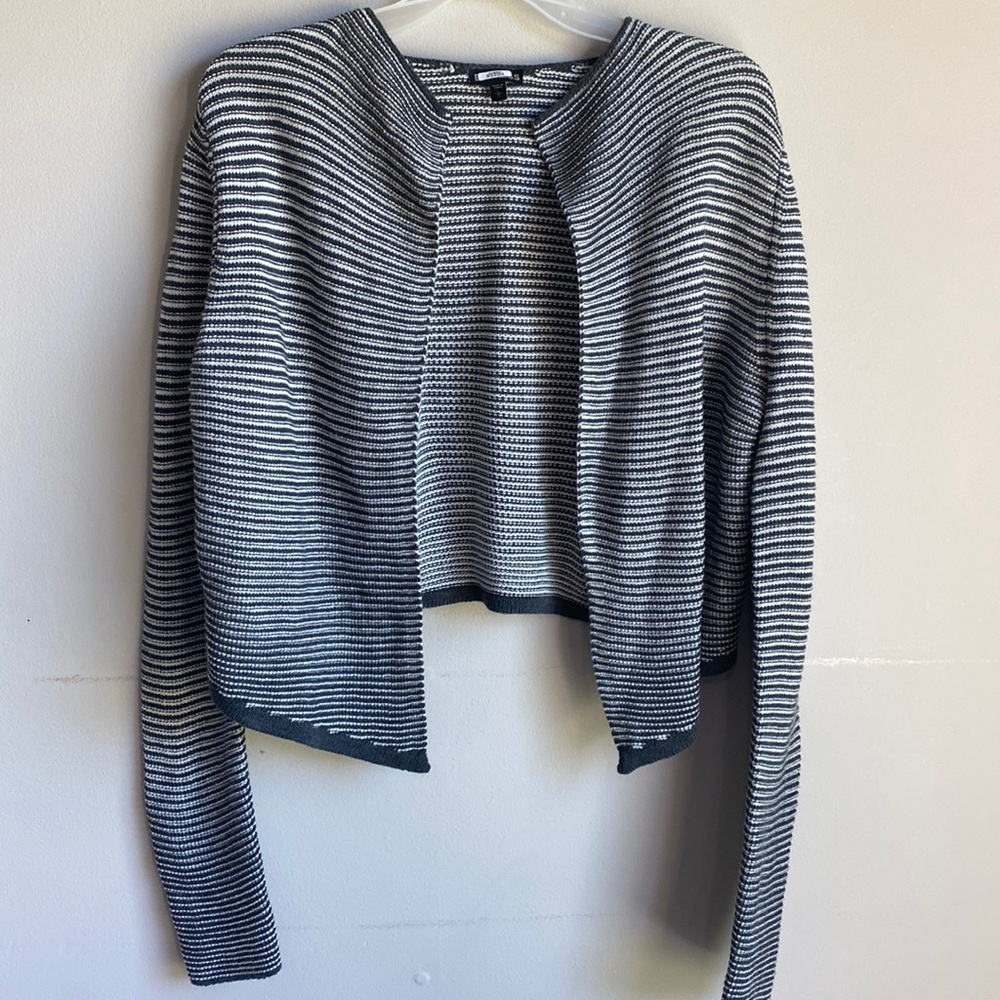 Express Black & White Striped Open Front Cropped Jacket